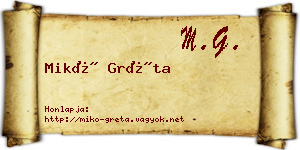 Mikó Gréta névjegykártya